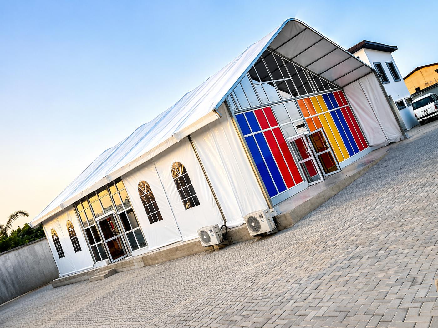 Premium church tent with colorful glass panels by Davtrebs Empire